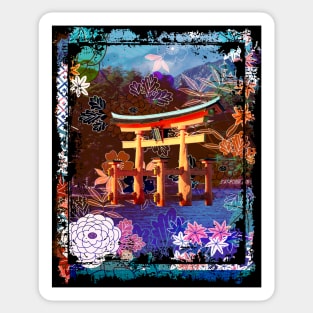 Japan Torii Gate In Water Mountain Collage Art 73 Sticker